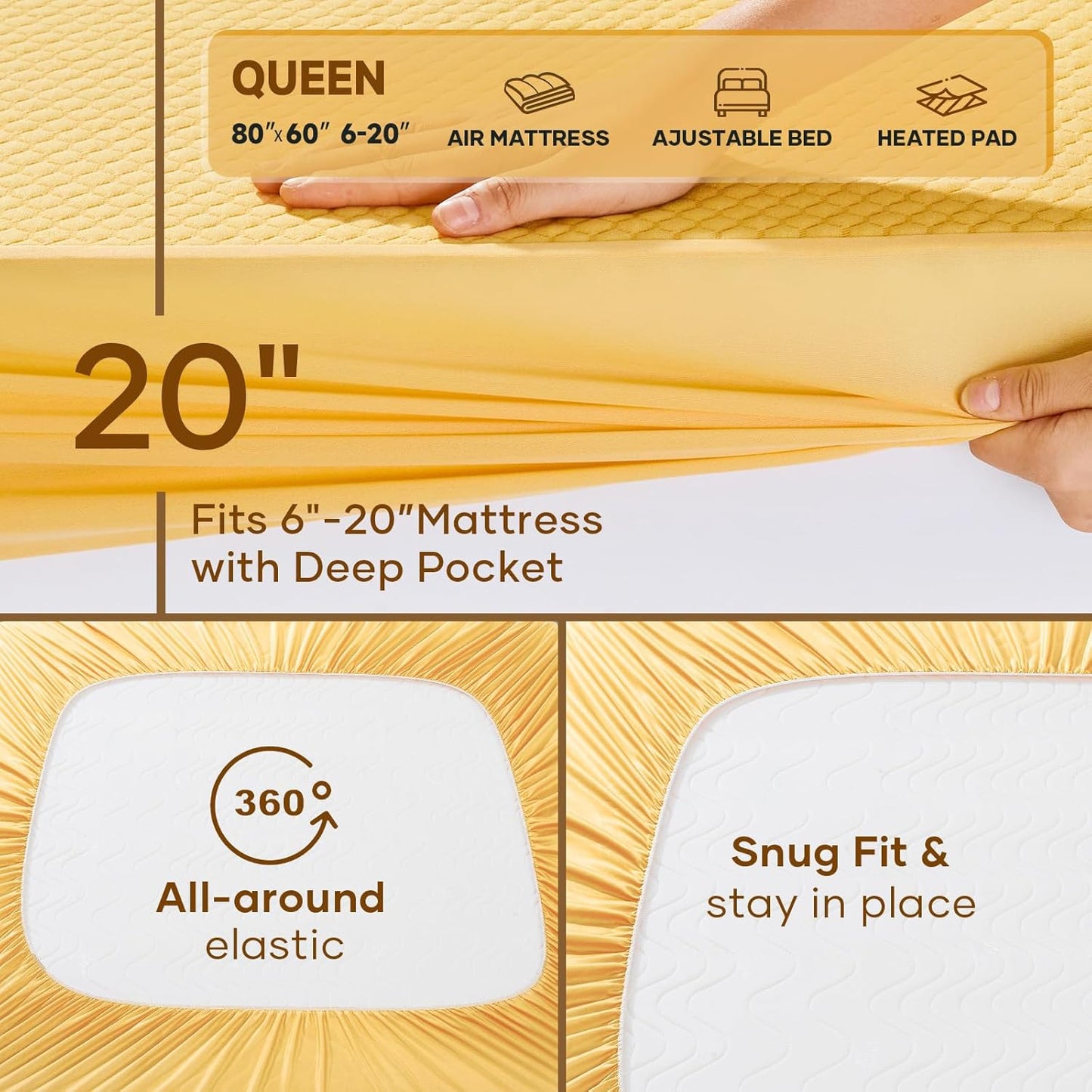 OhGeni 100% Waterproof Queen Size Mattress Protector,Soft Mattress Pad, Cooling Breathable Fitted Sheets,Washable Bed Cover,Non-Slip Deep Pocket,Noiseless for Bedroom