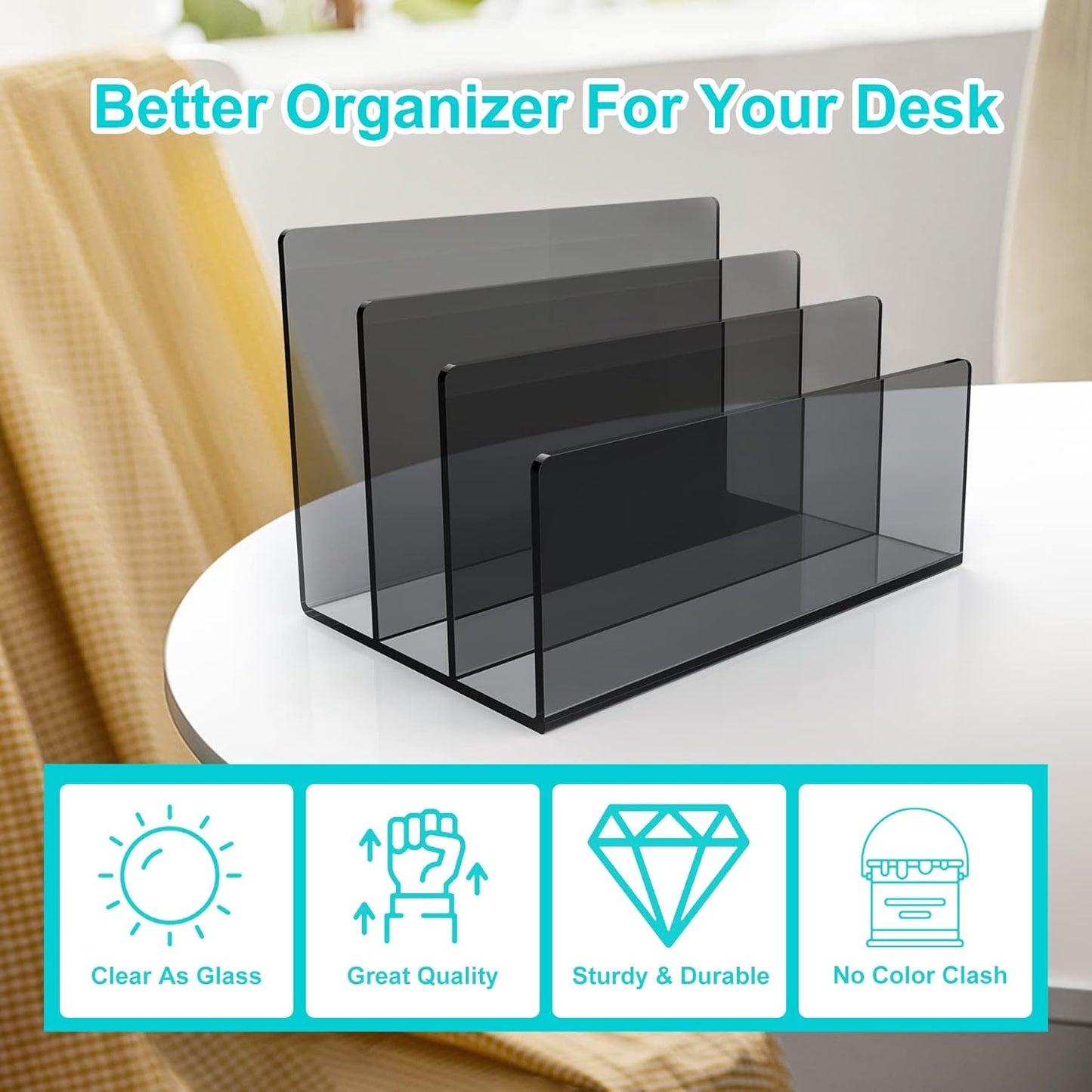 Boloyo Acrylic File Holder,1PC 2 Sections Rainbow File Organizer Mail Letter Sorter Desktop Folder Holder for Home Office School Envelope Bill Filling Paper Document