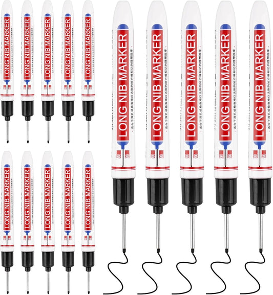 15 Pcs Long Nib Marker, 20 mm Long Head Deep Hole Marker Pens, Fine Nose Tip Deep Reach Permanent Paint Markers for Metal, Marking Pen for Drilling, Carpenter, Woodworking, Construction (Colorful)