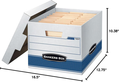 Bankers Box 4-Pack Medium Duty File Storage Boxes with Lids, FastFold Assembly, Letter/Legal, STOR/FILE, (0078907)