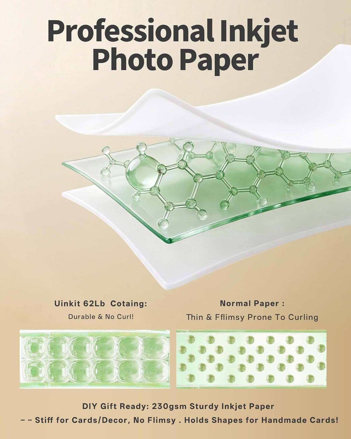 Uinkit 100 Sheets Thick Inkjet Glossy Photo Paper Picture 8.5x11 62lb 230g 11.1mil Cardstock Postcard Brochure For Dye Ink Inkjet Printer