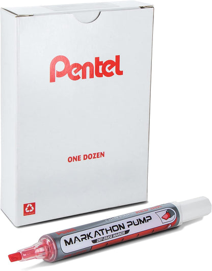 Pentel Markathon Pump Dry Erase Marker, Chisel Tip, Black Ink, 4 Pack (MWL6SXBP4A)