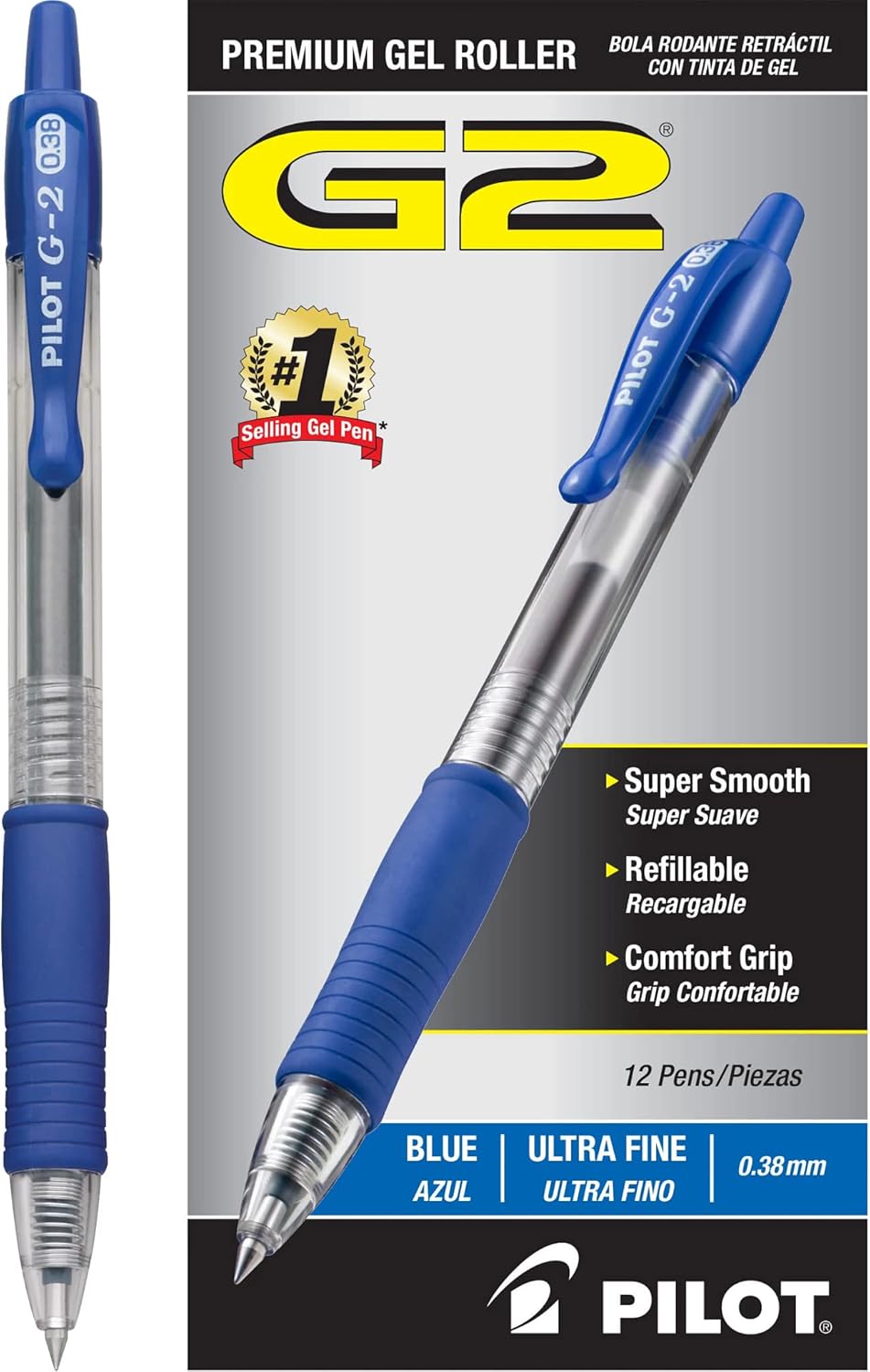 PILOT G2 Premium Refillable and Retractable Rolling Ball Gel Pens, Ultra Fine Point, Black Ink, 12-Pack (31277)