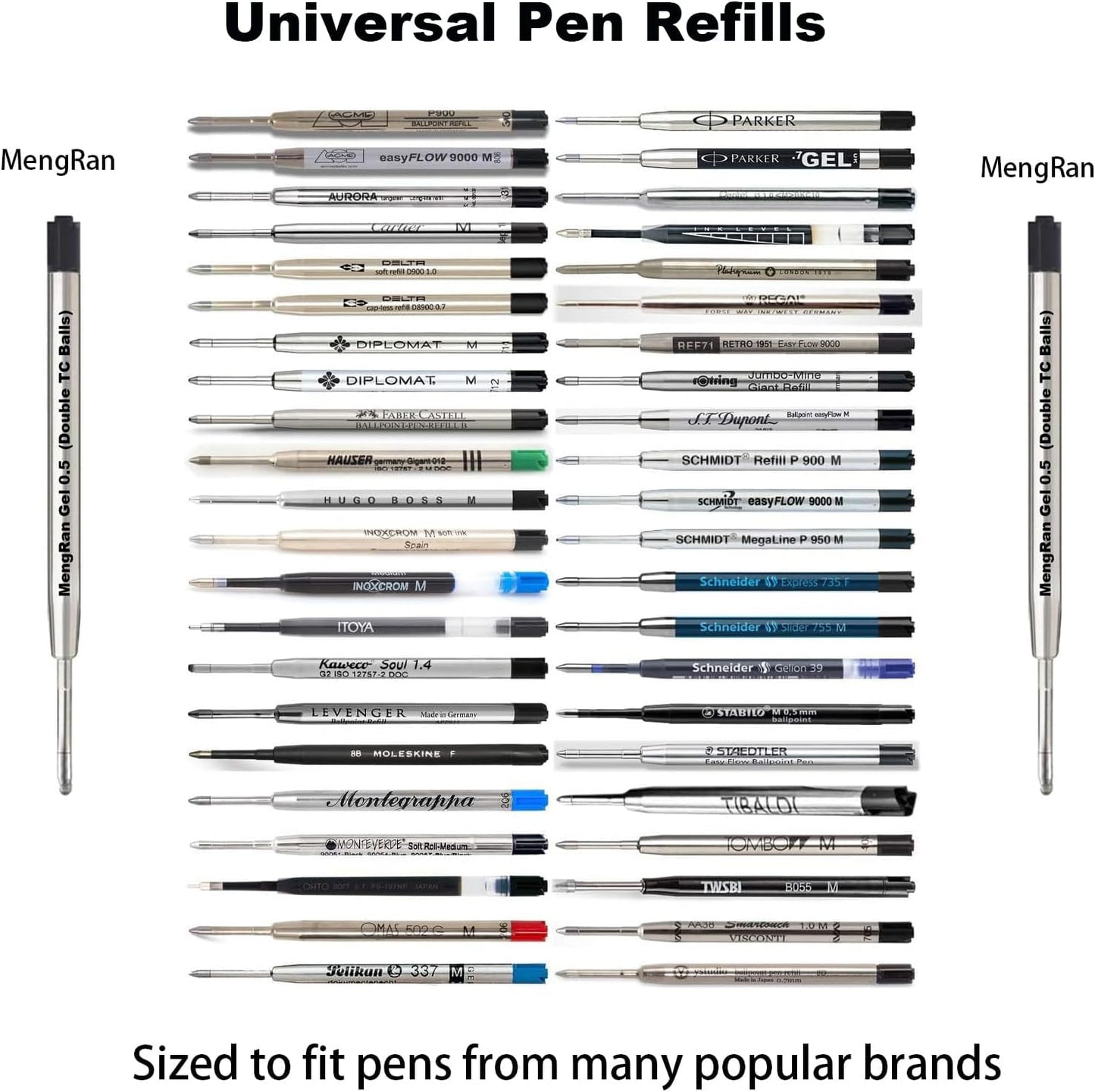 MengRan 3.9'' Ballpoint Ink Pen Refills for Click Pens,1mm Medium Tip,Compatible with Parker Pen Refill,Pack of 10 (Black Ink)