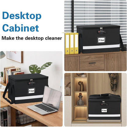 File Box with Lock - Portable File Organizer Box with Handle, Sturdy Important Document Organizer with Label, Slide, Reflective Strip for Hanging Letter/Legal Folder