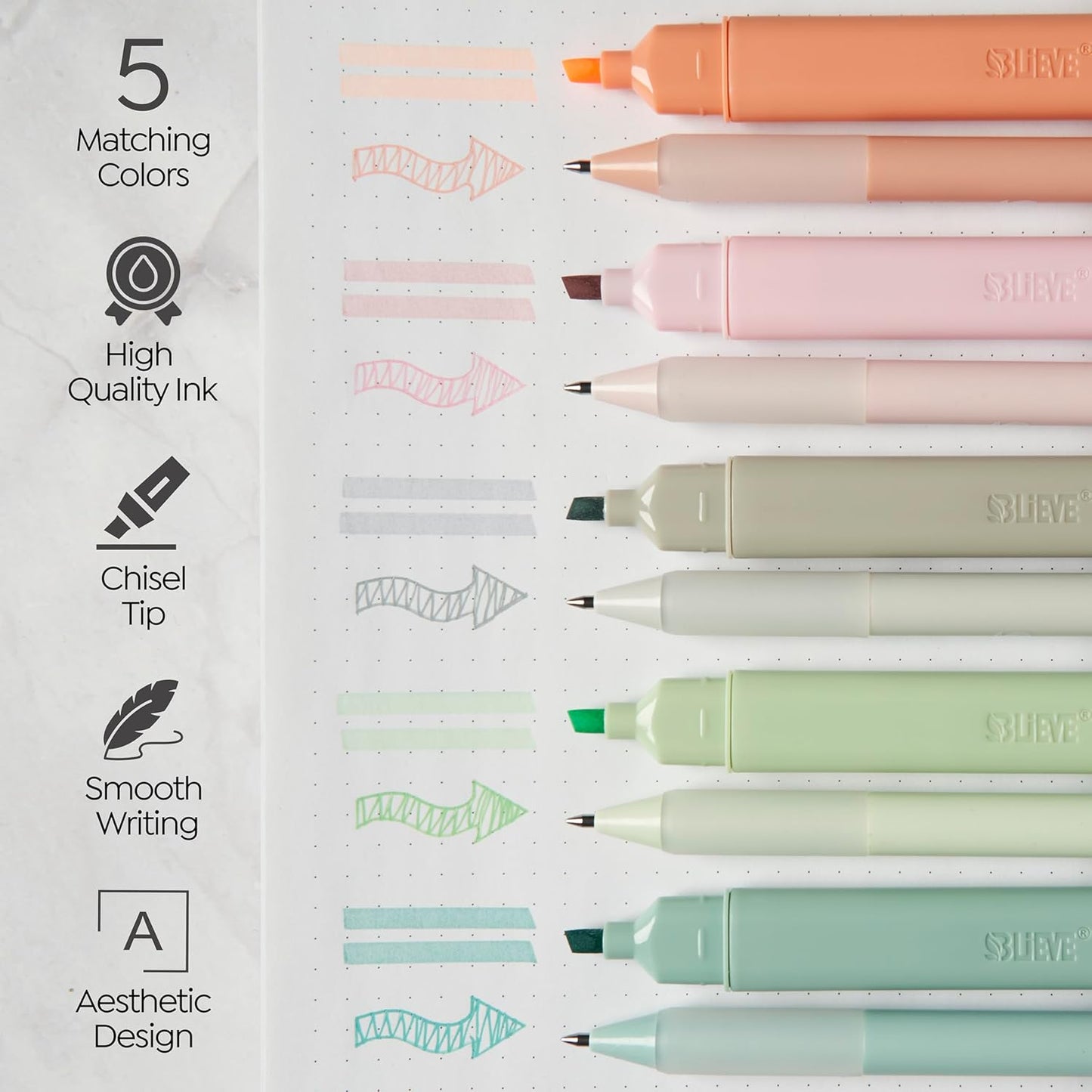 BLIEVE - Aesthetic Highlighters and Gel Pens With Soft Ink and Chisel Tip, Bible Highlighters and Pens No Bleed, Dry Fast Easy to Hold, for Bible Journaling Planner School Supplies (MORANDI)