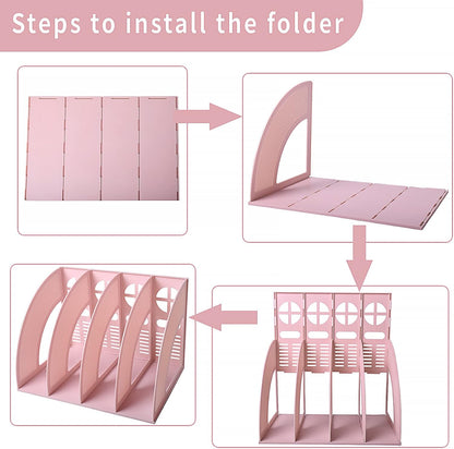 Marte Vanci Magazine File Holder Vertical PP Folder Book Desktop Organizer Plastic Storage Sturdy Vertical 4 Section Folder (Purple)
