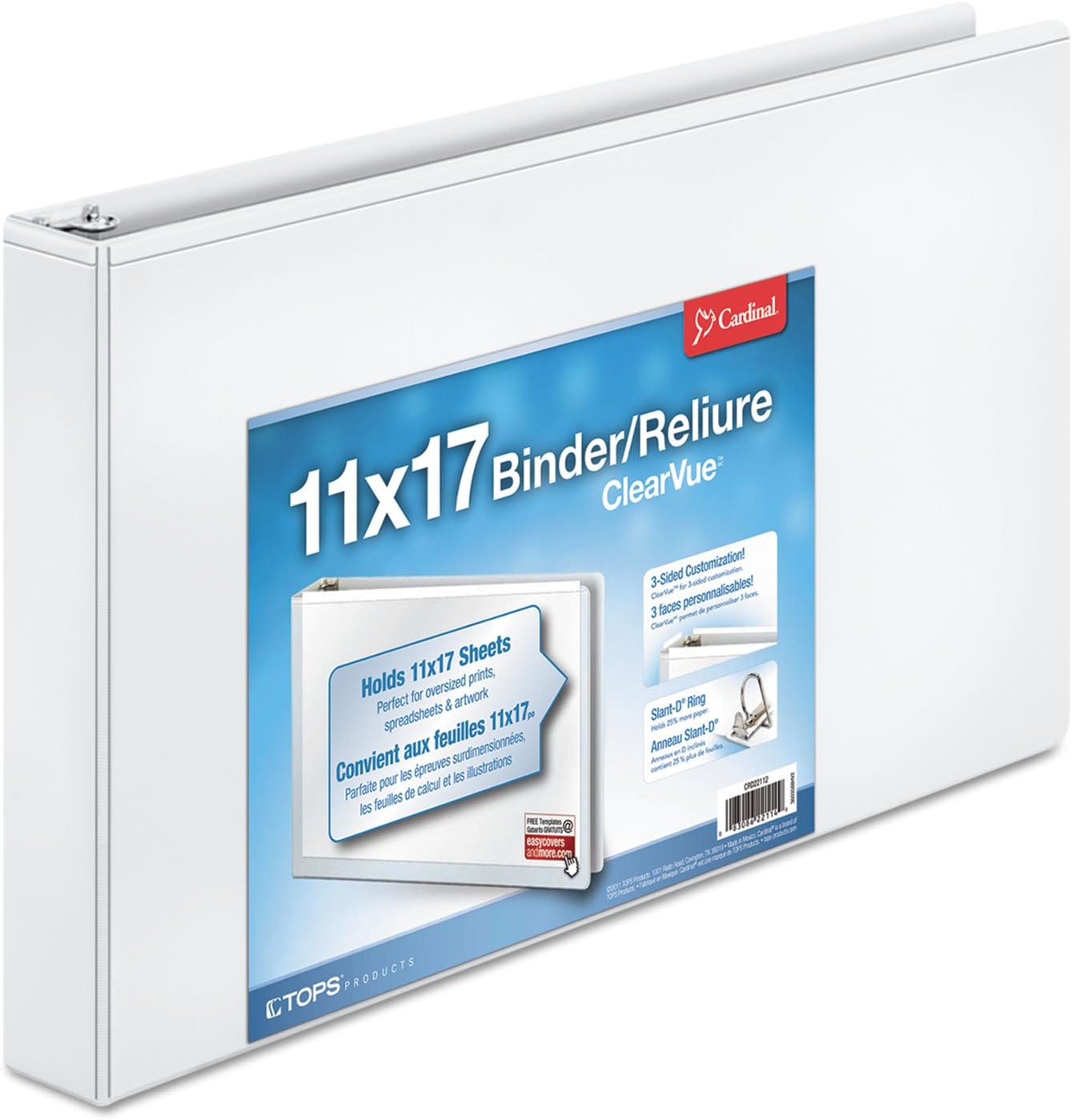 Cardinal 11-Inch x 17-Inch ClearVue Slant-D Ring Binder, 2-Inch, White (22132)