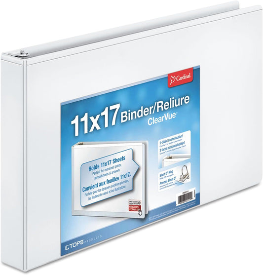 Cardinal 11-Inch x 17-Inch ClearVue Slant-D Ring Binder, 2-Inch, White (22132)