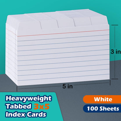 100 Pack Tabbed Index Cards 4x6 Lined Index Card Dividers with Tabs 4" x 6", Colored, 220 GSM Thick Paper