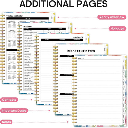 Planner 2026-2027, Academic Year Monthly and Weekly Calendar Planner, Jul 2026 - Jun 2027, Hardcover Teacher Student Planning Agenda book with Tabs, Perfect for School Office Supplies, 6.3" x 8.5" - Wildflowers