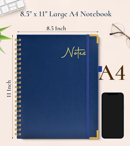 Hardcover Spiral Notebook Journal 8.5” x 11”, A4 Large Leather Notebooks for Women Men, Lined College Ruled Notebook, 50 Sheets/100 Pages, Spiral Bound Journals for Work School Note Taking, Green
