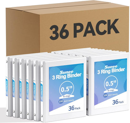 SUNEE 3 Ring Binders 1 Inch 12 Pack, Clear View Binders Bulk Three Ring PVC-Free (Fit 8.5x11 Inches) for School or Office Business Supplies, White