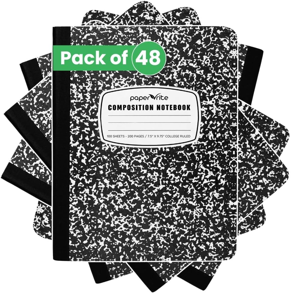 College Ruled Composition Notebook Black Marble | 100 Sheets | 9.75 x 7.5 Inches | Durable Sewn Binding for School & Office Use (12)