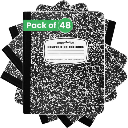 College Ruled Composition Notebook Black Marble | 100 Sheets | 9.75 x 7.5 Inches | Durable Sewn Binding for School & Office Use (12)