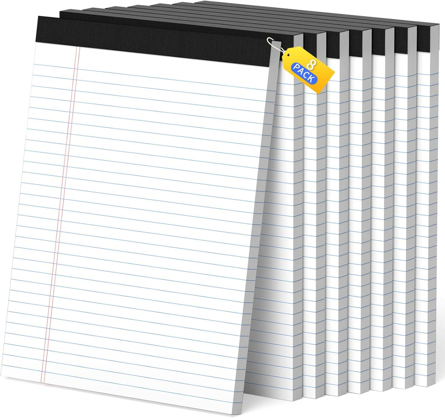 Legal Pads 8.5 x 11, White Note Pads, Wide Ruled Paper - 2 Pack (100 Sheets Total), Thick 80gsm Premium Writing Pads with Perforated Pages & Sturdy Backing Board for Office, School, Home