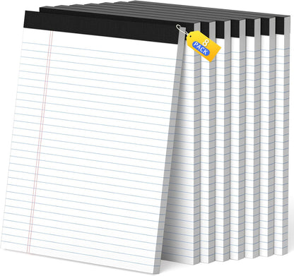 Legal Pads 8.5 x 11, White Note Pads, Wide Ruled Paper - 2 Pack (100 Sheets Total), Thick 80gsm Premium Writing Pads with Perforated Pages & Sturdy Backing Board for Office, School, Home