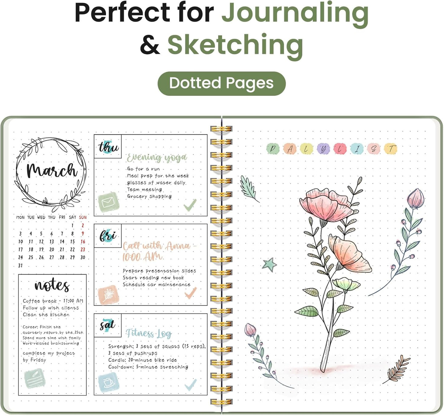 Taja Lined Spiral Journal Notebook for Women & Men, 140 Pages, College Ruled Hardcover Notebook for Work & Note Taking, Journals for Writing, A5(5.7" x 7.9") - Green