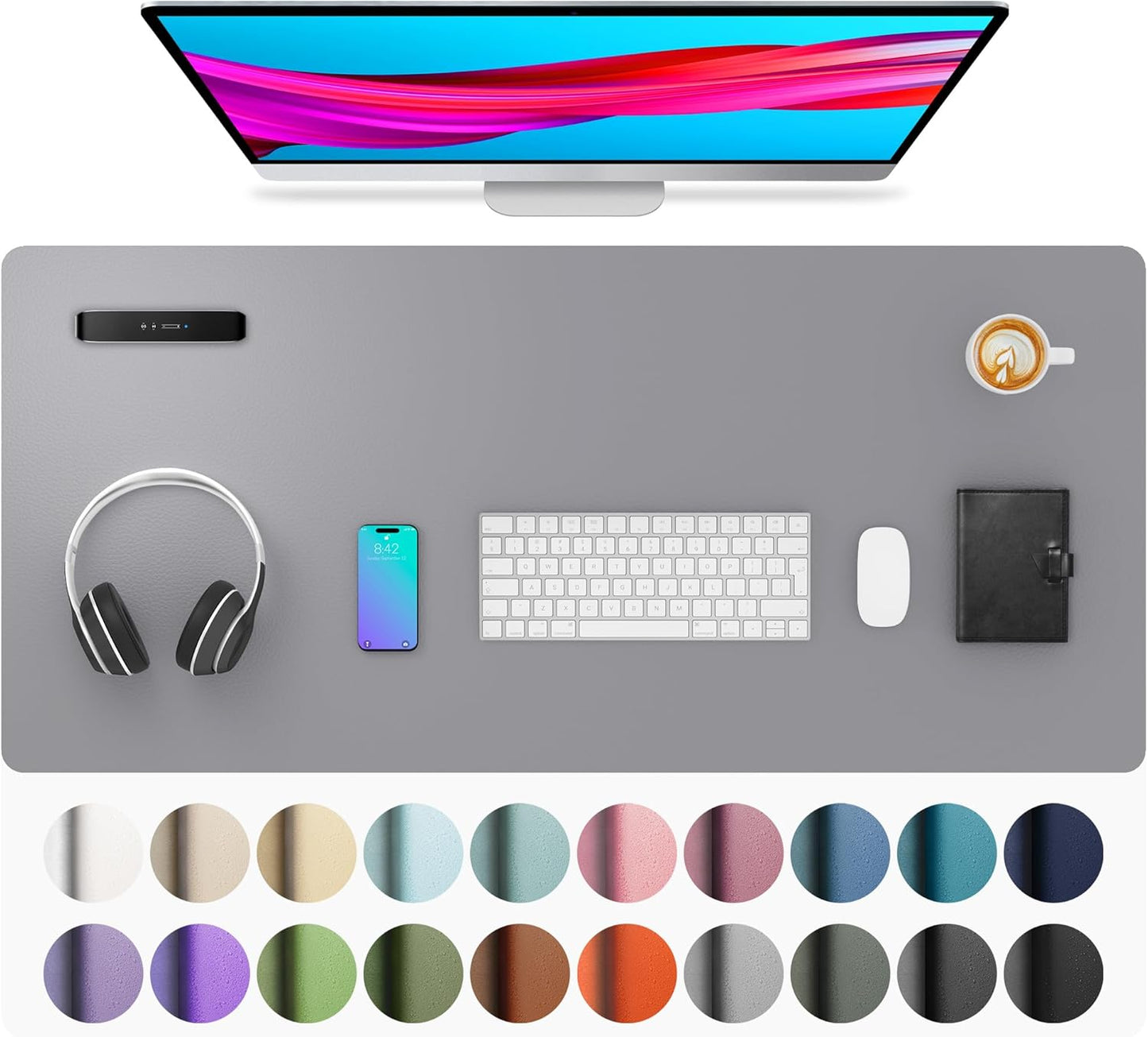 Aothia Leather Desk Pad Protector, Mouse Pad, Office Desk Mat, Non-Slip PU Leather Desk Blotter, Laptop Desk Pad, Waterproof Desk Writing Pad for Office and Home (Black,36" x 17") - Colors A