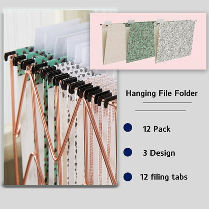 6 Pack Hanging Folder File Cabinet Organizer Letter Size 1/5 Cut Adjustable Label Decoration Home Office School Classroom, Green