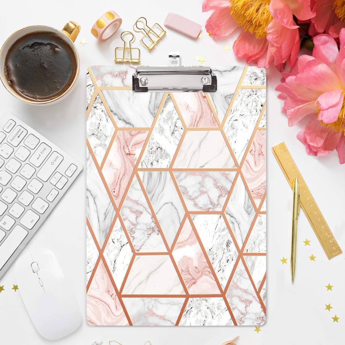 WAVEYU Fashion Cute Clipboard, Decorative Office Hardboard Wood Nursing Clip Board for Standard A4 Letter Size for Students, Women, Men, 12.5"x 9", Black+White02