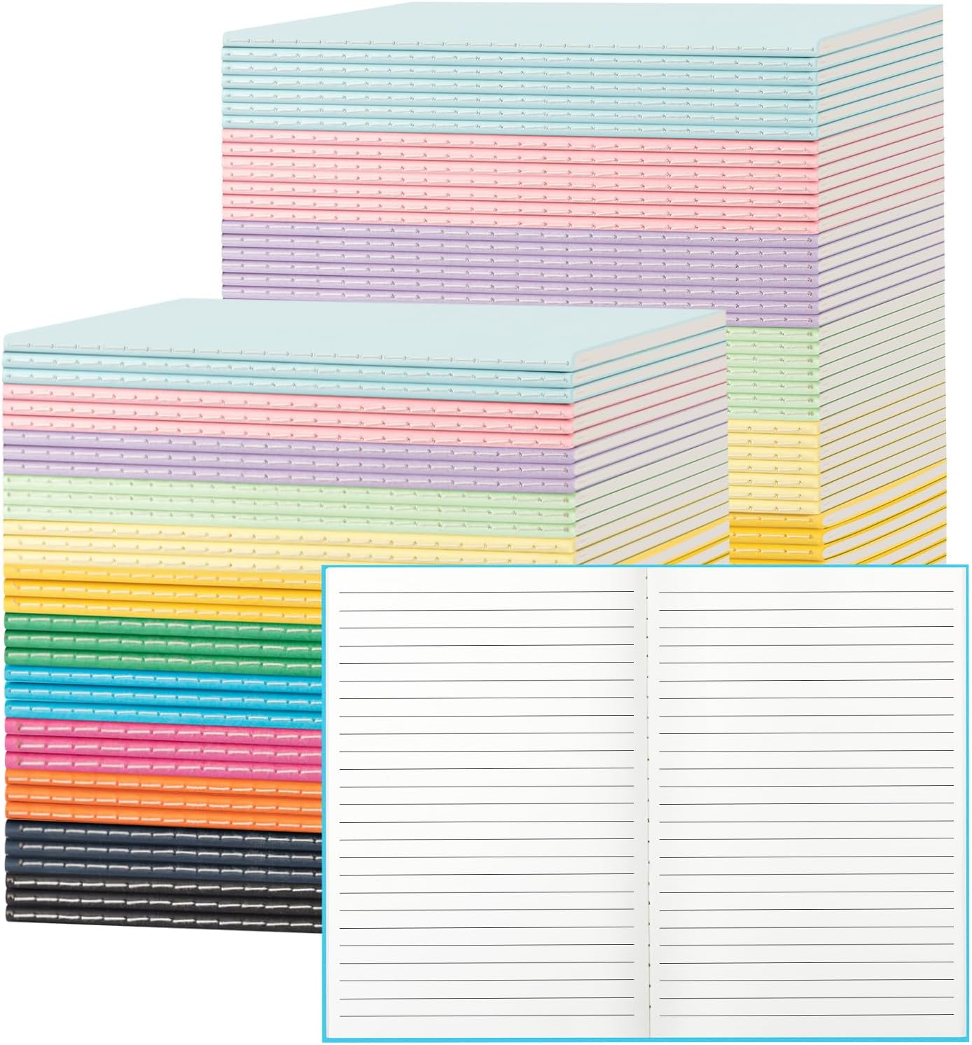 24 Pack Colorful Lined Notebooks for Writing, Journals Bulk, A5 Composition Books, 8.3x5.5 Inch, 60 Pages, 30 Sheets Sketchbooks for Office School Travel Supplies (Lined-24 pack, 12 Colors)