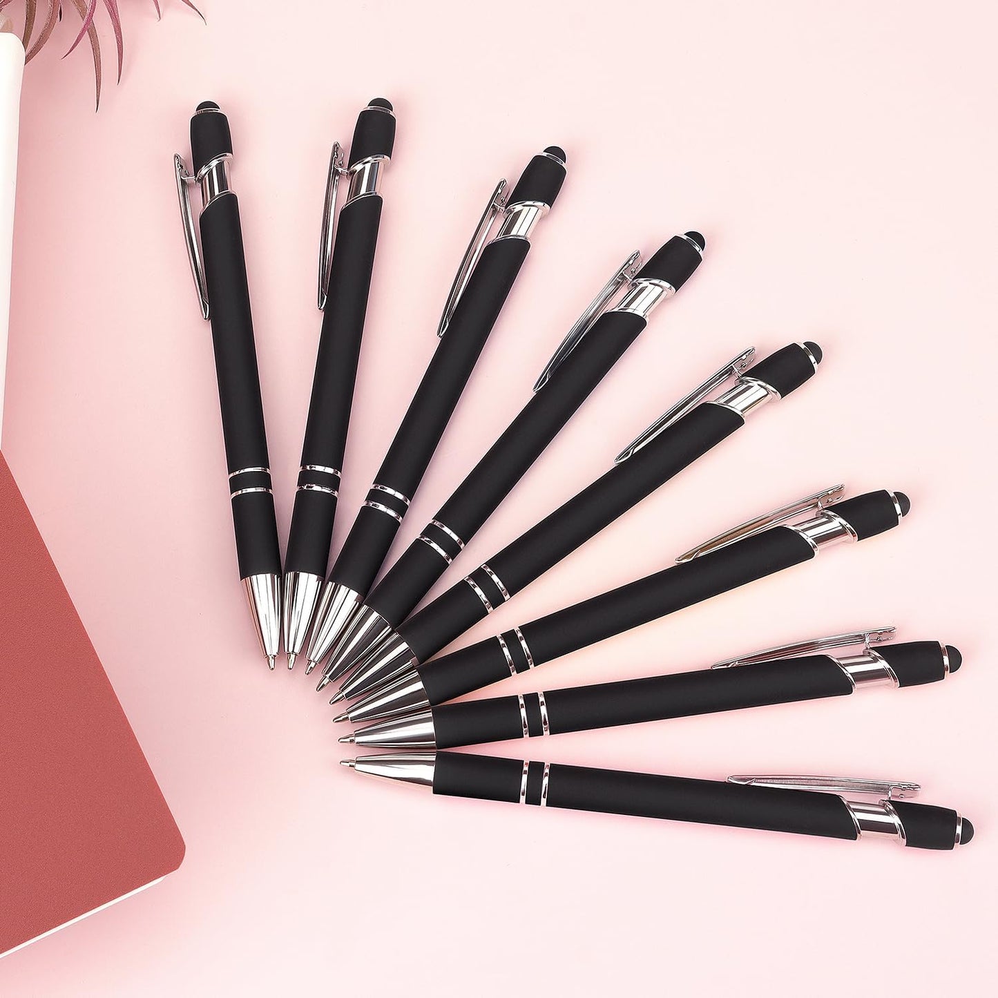 Bribobo 8 Pack Ballpoint Pen 2-in-1 Stylus Retractable Ballpoint Pen with Stylus tip, Metal Stylus Pen for Touch Screens, 1.0 mm Black Ink