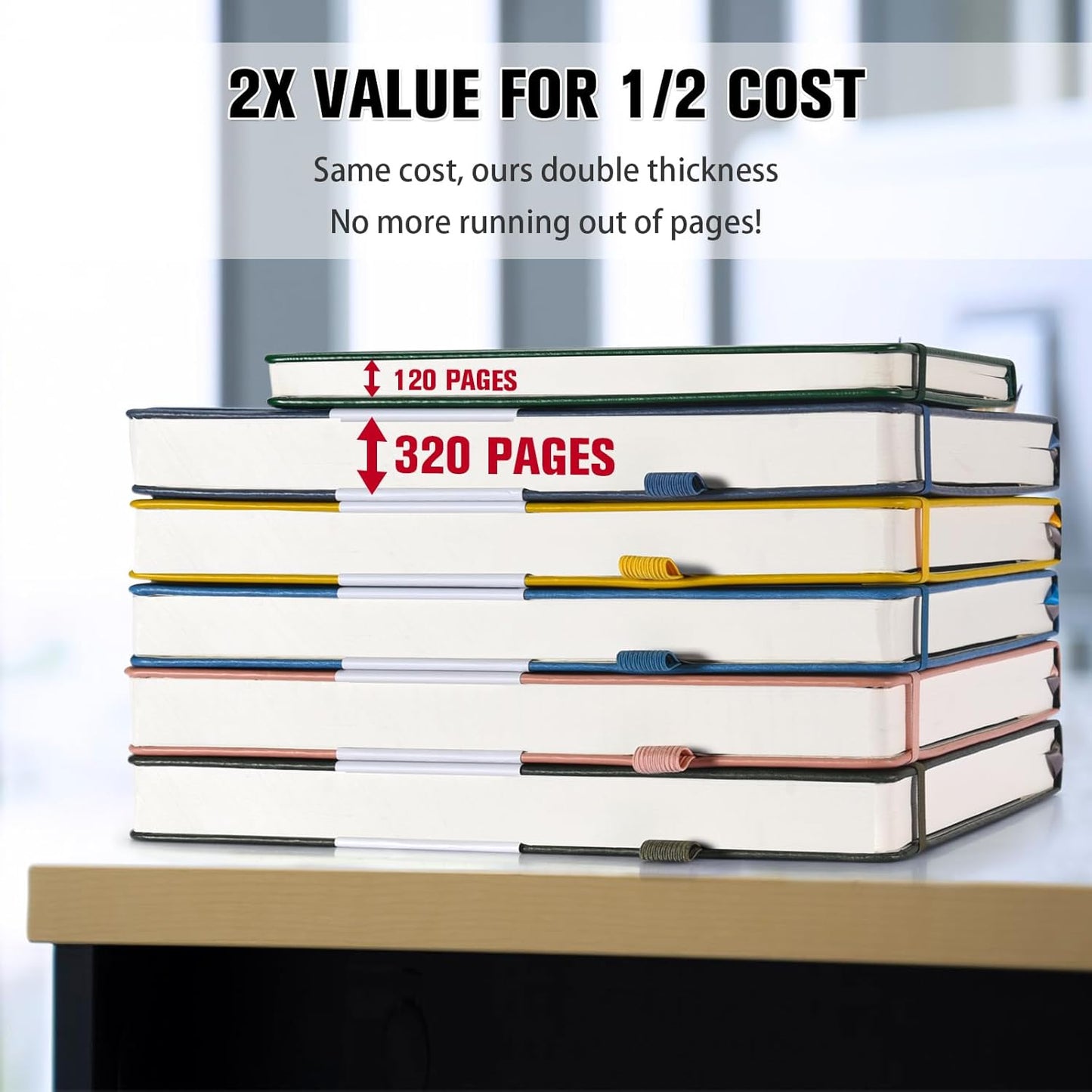 5 Pack College Ruled Notebook, 312 Numbered Pages Thick Notebooks Bulk, 100gsm No Bleed Paper Hardcover Leather Journal, Lined Journal Notebook Set for Women Men School Office, A5, Multicolor