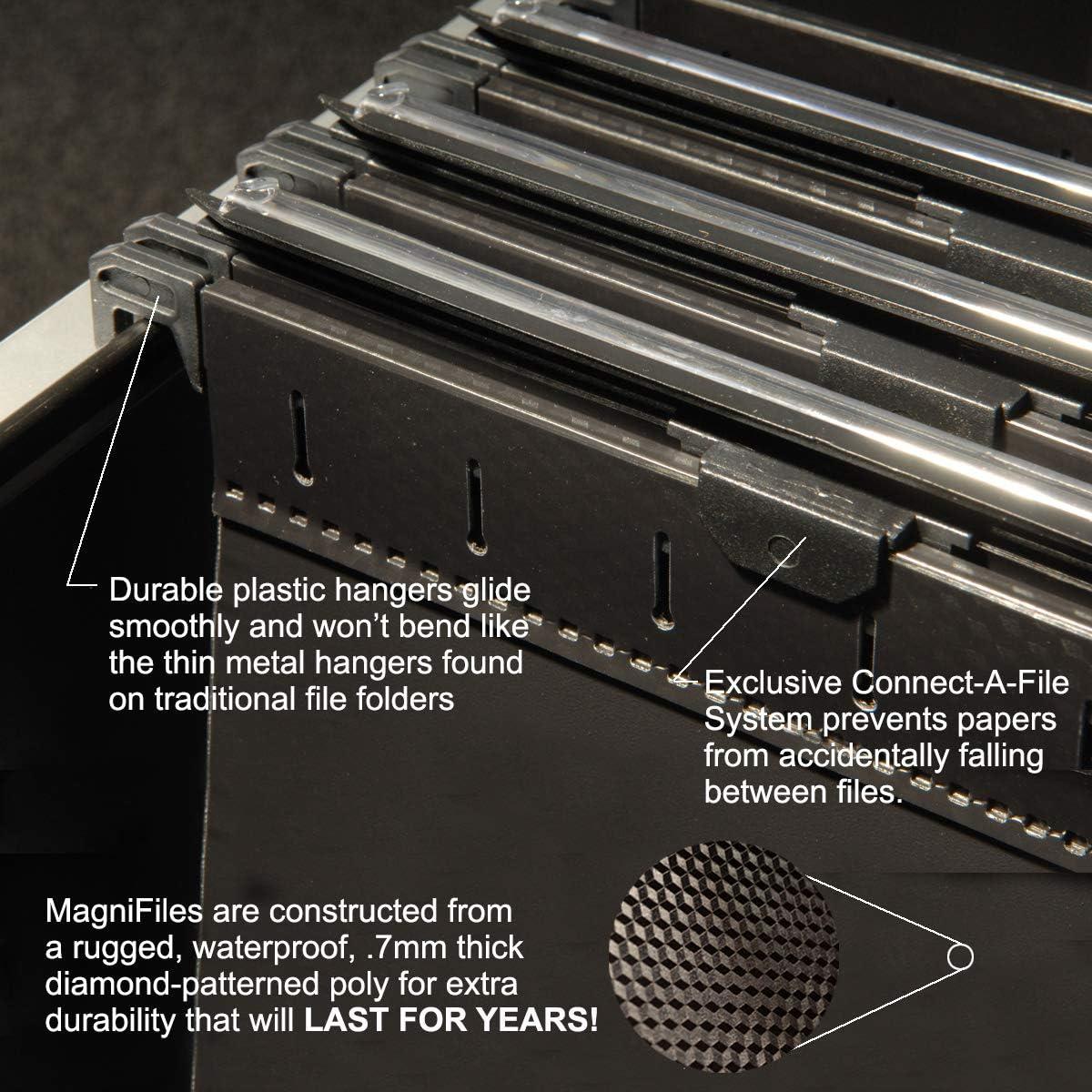 Ultimate Office MagniFile Hanging File Folders V- Bottom Letter Size with 11 inch Magnified Indexes that Double The Size of Your File Titles to Find Files Fast. (Set of 5 Frost)