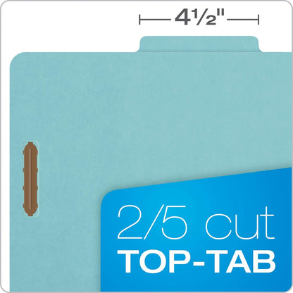Pendaflex Recycled Classification File Folders, 2 Dividers, 2" Embedded Fasteners, 2/5 Tab Cut, Letter Size, Light Green, Box of 10 (24076R)
