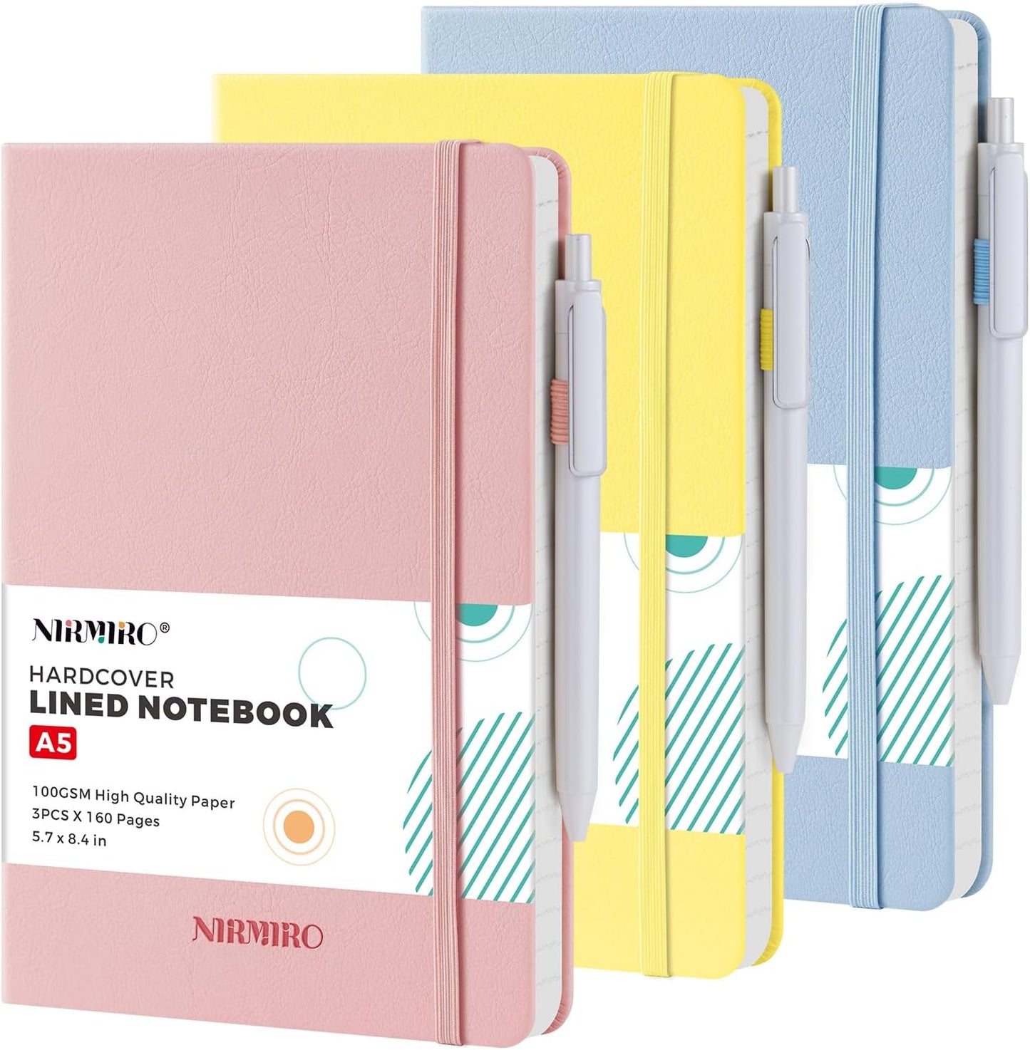 NIRMIRO Small Notebook Journals, 3 Pack Mini Pocket Note pads for Men & Women Writing, A6 Small Leather Notepad 3.7" x 5.7" with Pen, Black, Red, Green
