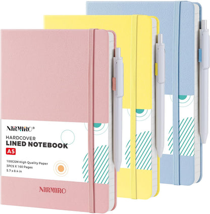NIRMIRO Small Notebook Journals, 3 Pack Mini Pocket Note pads for Men & Women Writing, A6 Small Leather Notepad 3.7" x 5.7" with Pen, Black, Red, Green