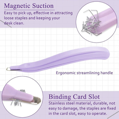 Professional Staple Remover Tool, Magnetic Tip Design Facilitates Collection of Staples, Staple Remover Stick for Home, School, and Office, Purple
