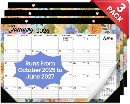 Desk Calendar 2026-2027, 21-Month Calendar Runs Until June 2027, Large 17" x 12" Monthly Desktop & Wall Calendar for Home & Office - Floral