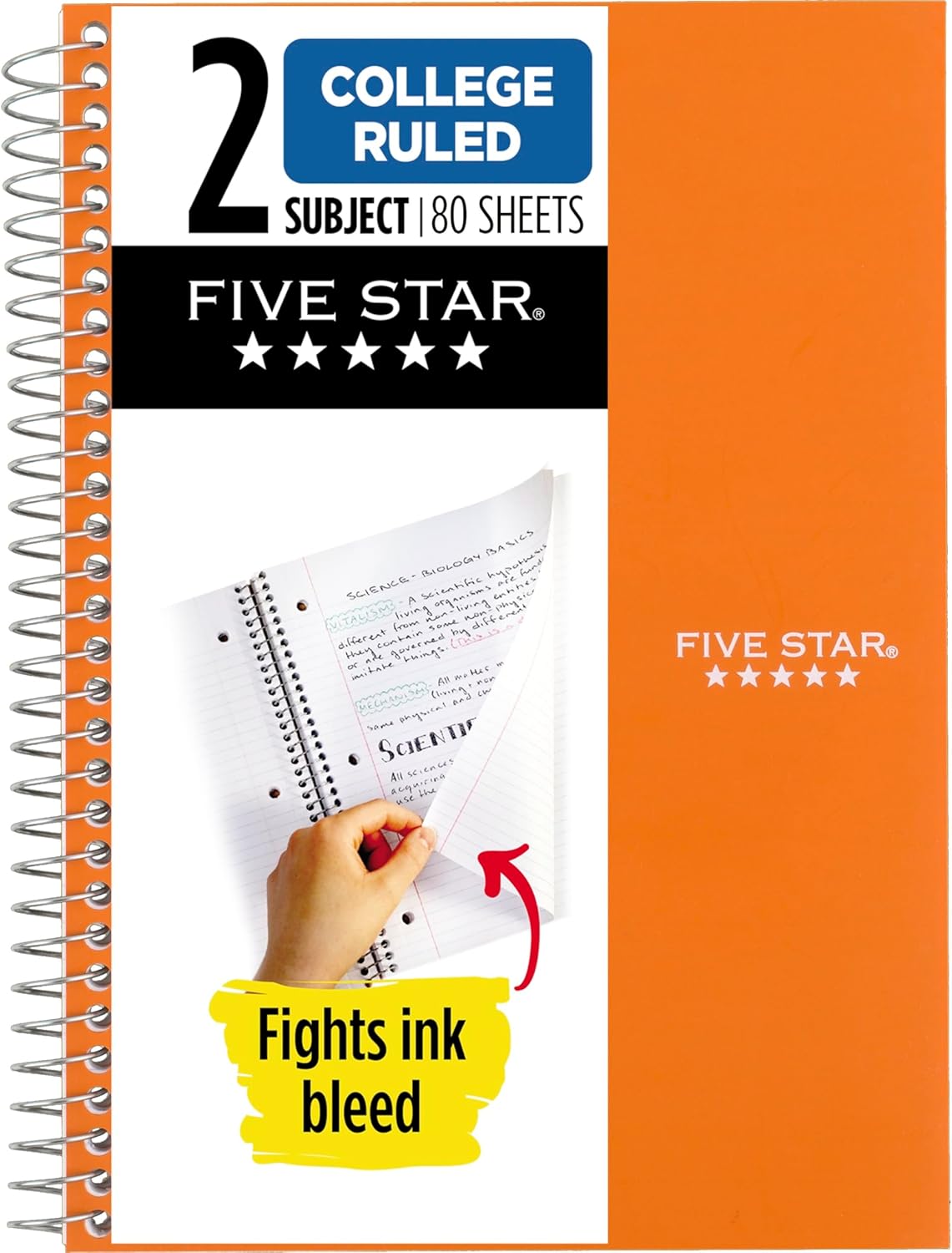 Five Star Spiral Notebook, 2 Subject, College Ruled Paper, 6" x 9.5", 80 Sheets, Blue (Color May Vary) (840029CG1)