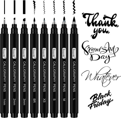 Brusarth Calligraphy Pens,8 Size Calligraphy Pens for Writing,Brush Pens Calligraphy Set for Beginners, Hand Lettering Pens