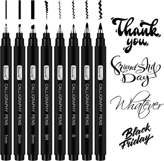 Brusarth Calligraphy Pens,8 Size Calligraphy Pens for Writing,Brush Pens Calligraphy Set for Beginners, Hand Lettering Pens