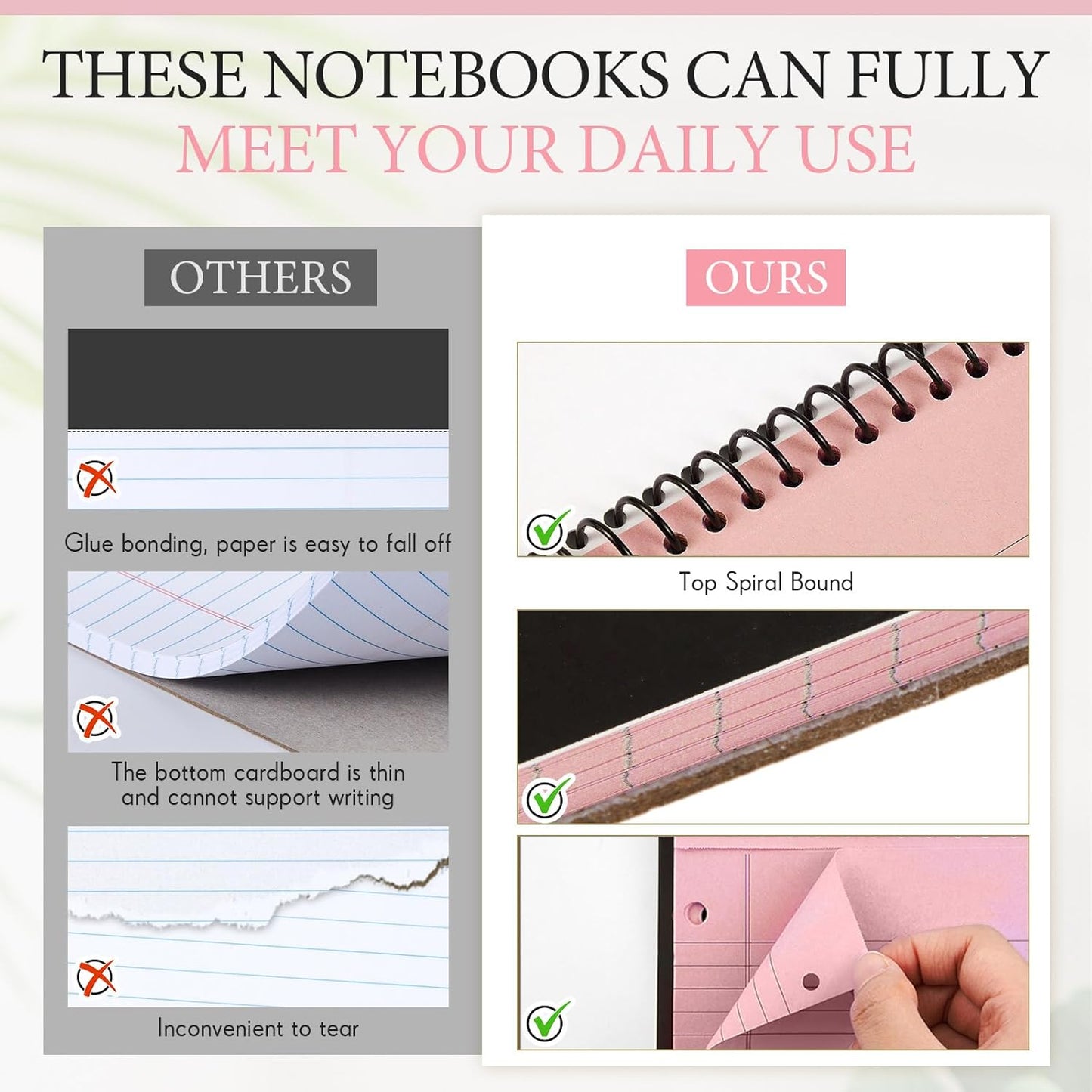 MotiMind 10 Pack 8.5" x 11" Top Spiral Notebook with 3 Hole Punched Morandi Colors Legal Pads College Ruled Notepad 50 Sheets Hard Cardboard Paper Wirebound Notepad for Office School Business