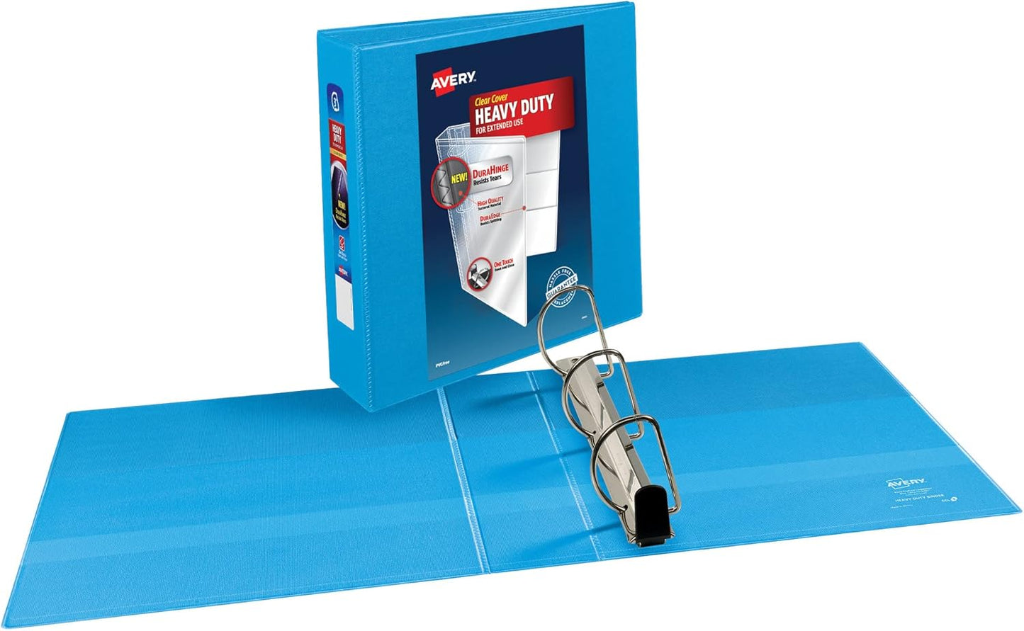 Avery Heavy-Duty View 3 Ring Binder, 3" One Touch Slant Rings, Holds 8.5" x 11" Paper, 1 Light Blue Binder (05601)