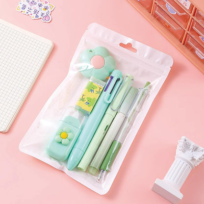 7 Pcs Cute Blue Stationery Set Kawaii School Supplies Office Supplies Including Ballpoint Pens Pencil Sharpener Highlighter Correction Tape Ruler Utility Knife (Blue)