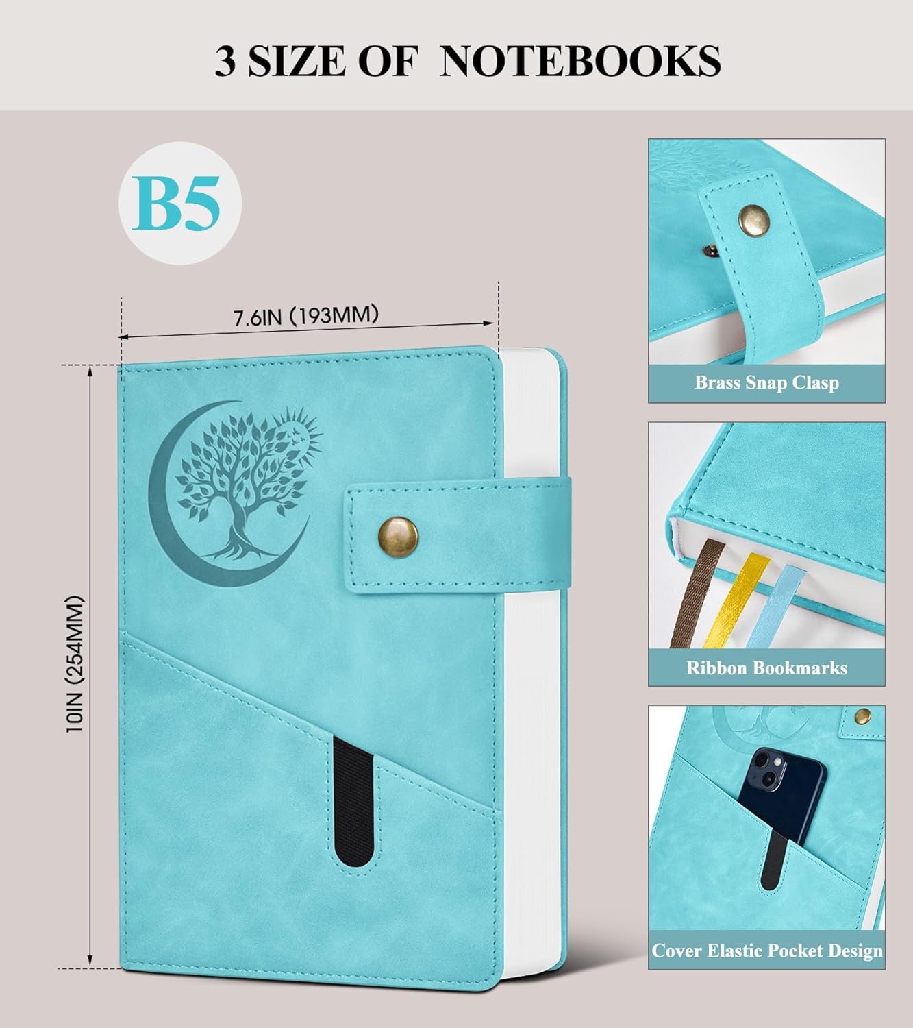 PAIBAS A5 Leather Journal Notebook, 365 Pages Thick Hardcover Lined Journal for Men & Women, Medium 5.9" x 8.4" College Ruled Notebooks for Work, School, Travel, Business,Note Taking,Writing Diary