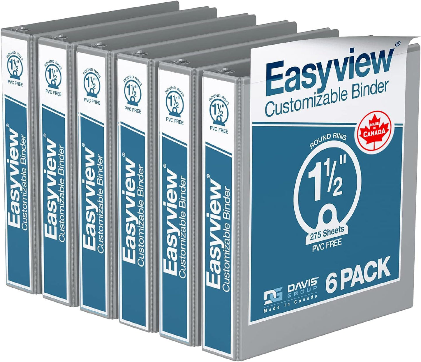 Easyview Premium 3-Ring Binders with Clear-View Covers and Round Rings, Binders for School or Office, 1 Inch, Pack of 6, Navy Blue