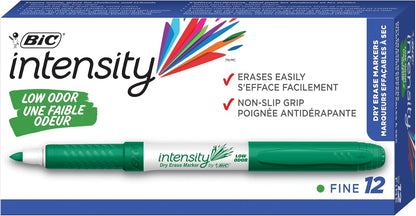 BIC Intensity Green Low Odor Dry Erase Markers, Fine Tip, 12-Count Pack of Erasable Markers With Low-Odor Ink for a Pleasant Writing Experience