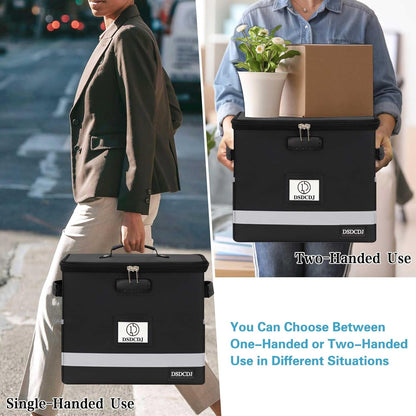 File Box with Lock - Portable File Organizer Box with Handle, Sturdy Important Document Organizer with Label, Slide, Reflective Strip for Hanging Letter/Legal Folder