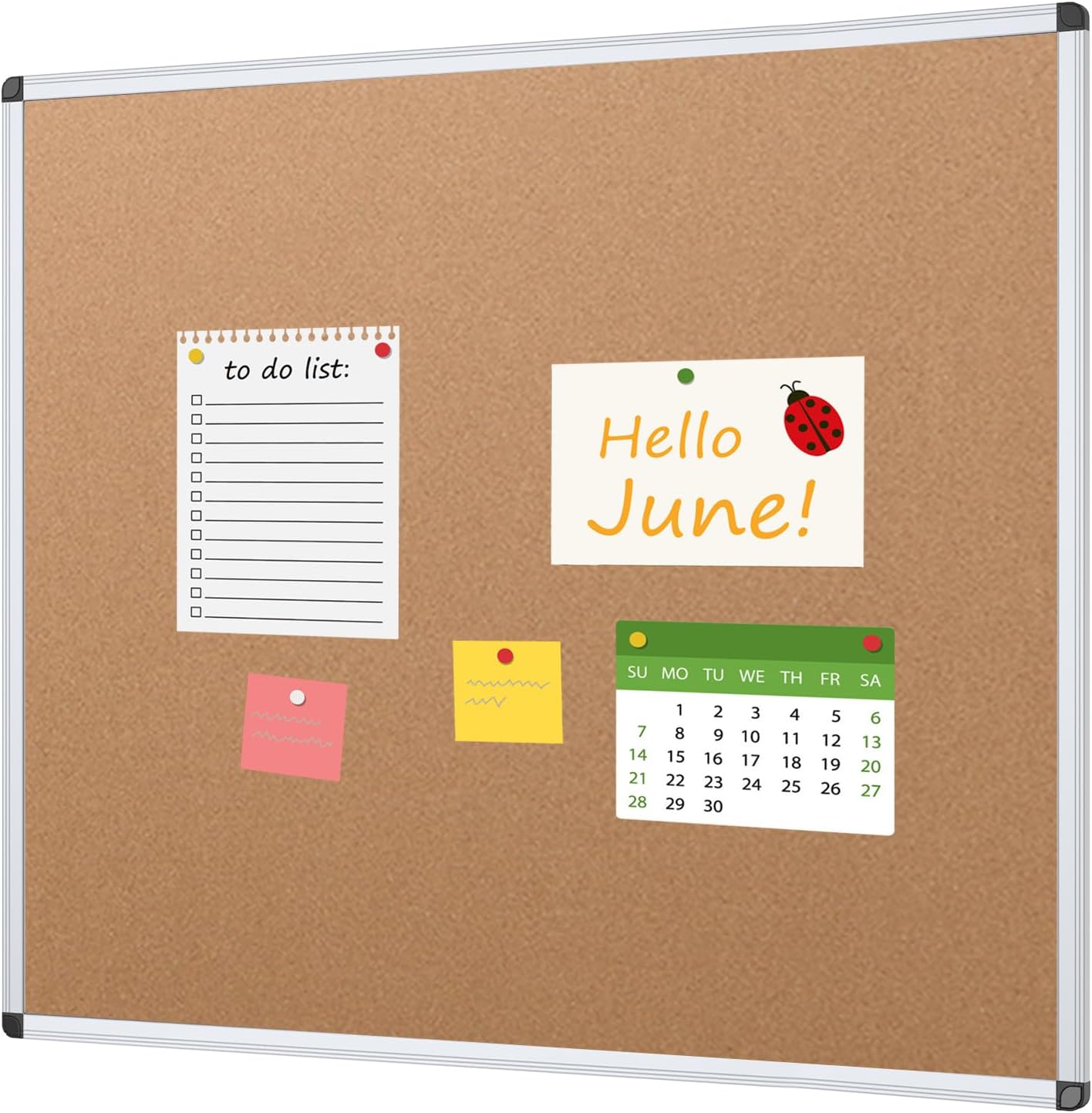 VIZ-PRO Cork Notice Board Bulletin Board, 96 X 48 Inches, Pack of 2, Silver Aluminium Frame
