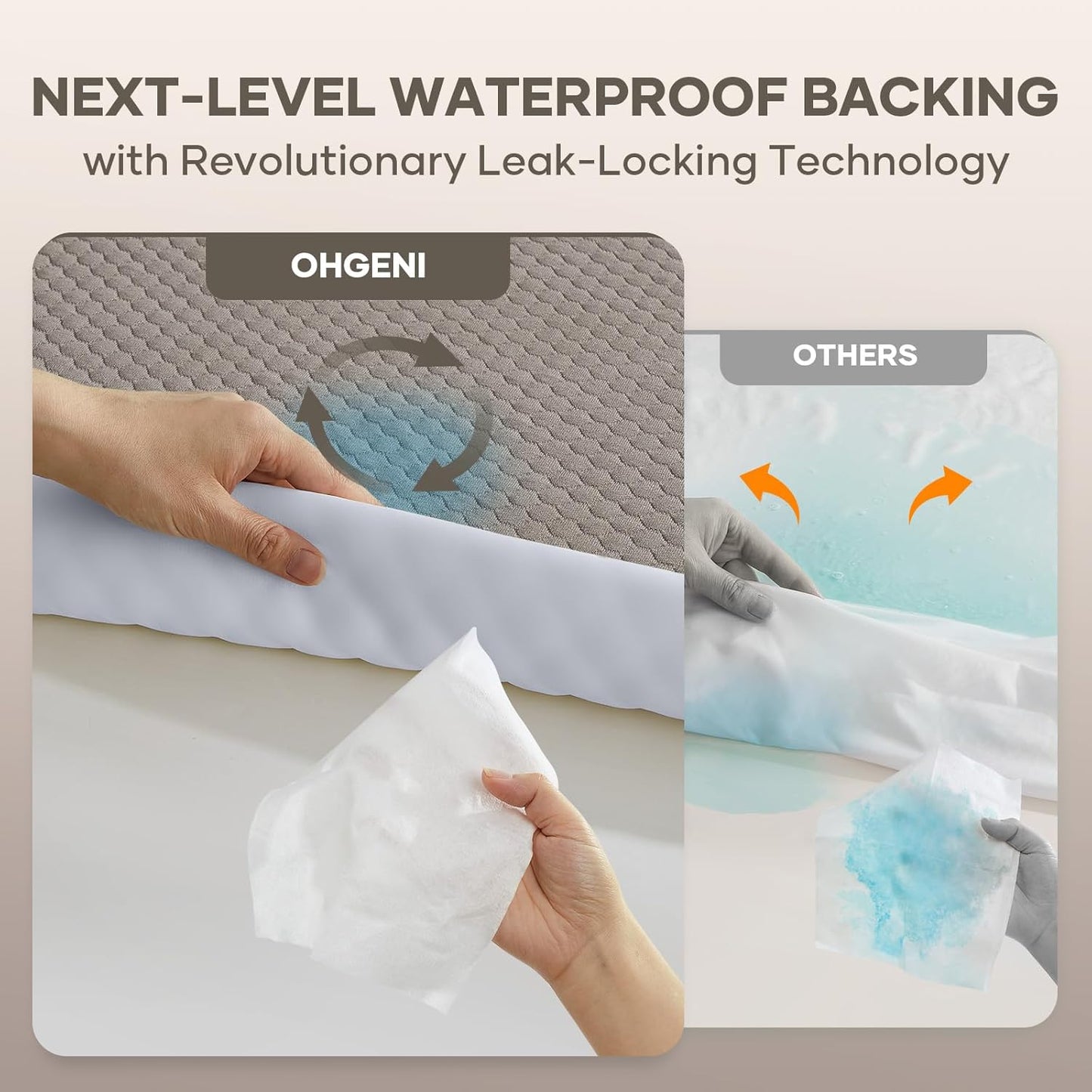 OhGeni 100% Waterproof Queen Size Mattress Protector,Soft Mattress Pad, Cooling Breathable Fitted Sheets,Washable Bed Cover,Non-Slip Deep Pocket,Noiseless for Bedroom