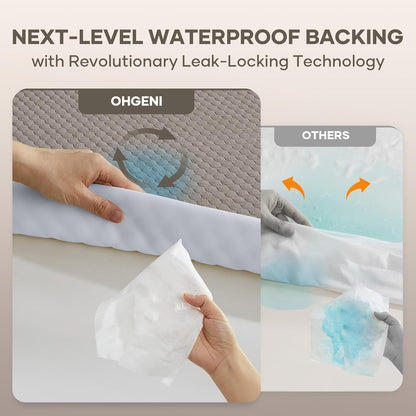 OhGeni 100% Waterproof Queen Size Mattress Protector,Soft Mattress Pad, Cooling Breathable Fitted Sheets,Washable Bed Cover,Non-Slip Deep Pocket,Noiseless for Bedroom