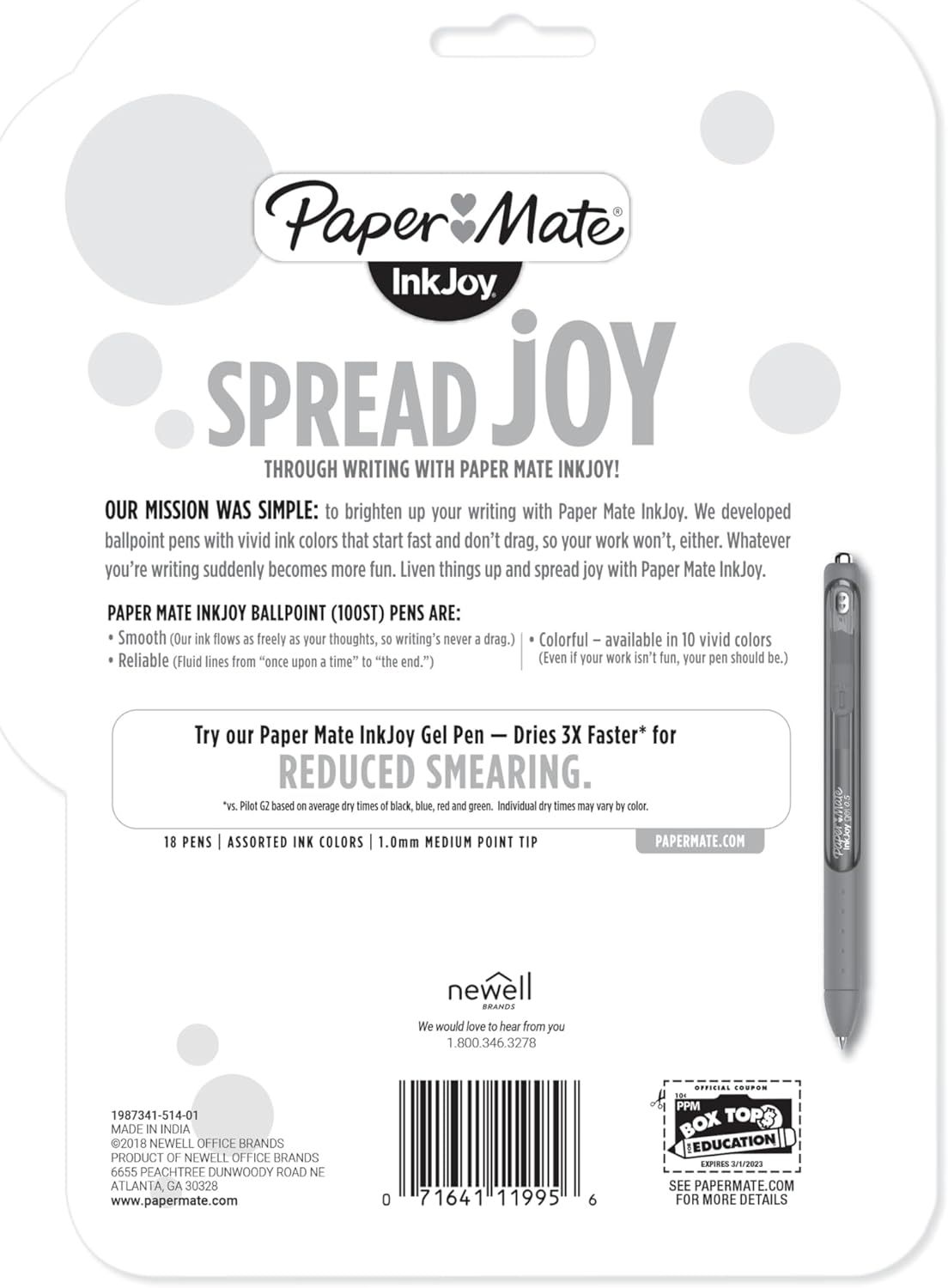 Paper Mate InkJoy 100ST Ballpoint Pens, Medium Point (1.0mm), Black, 18 Count