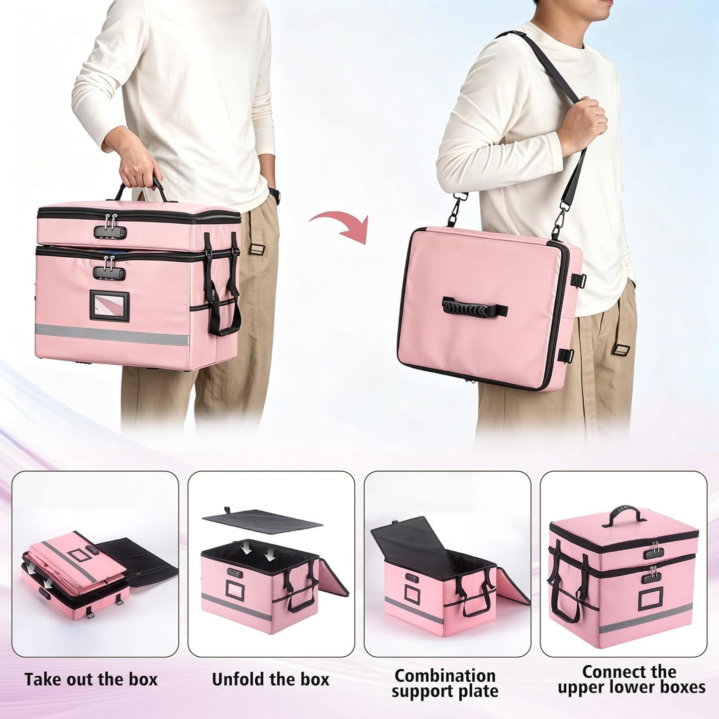 EXLIFBAG File Organizer, Fireproof File Box with Lids, Important Document Organizer Box with Lock, Portable File Folder Organizer with Handle