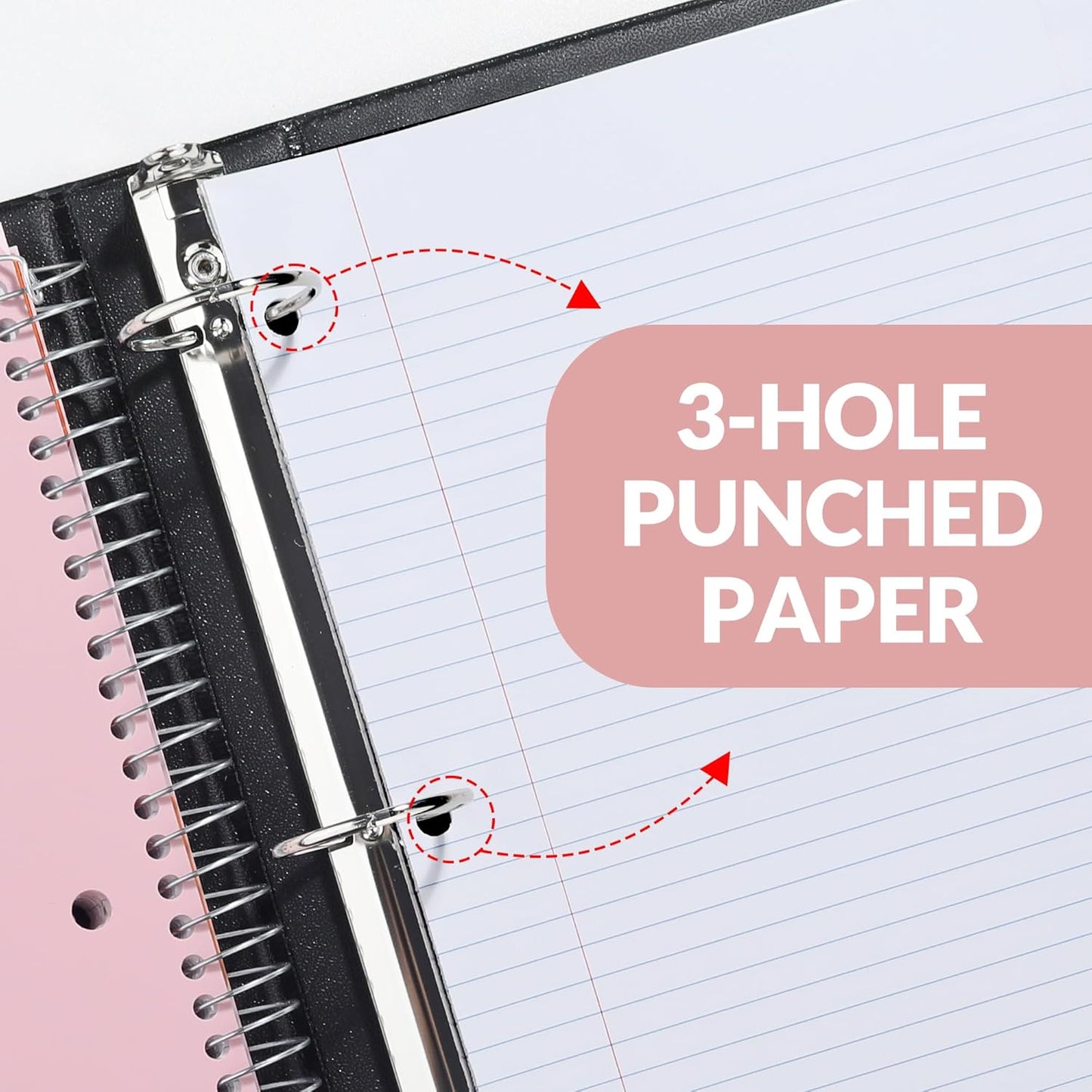 SUNEE 5 Subject Graph Paper Notebook - 400 Pages, 9"x11", 4x4 Graph Ruled Notebook, 5 Pocket Colored Dividers, 3-Hole Punched Paper, Black